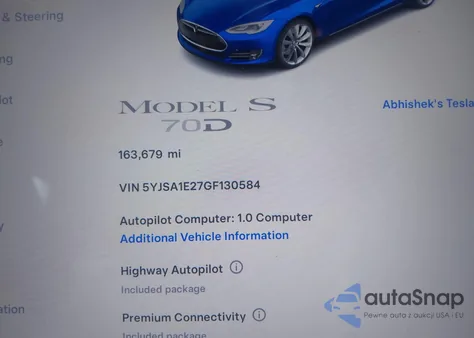 2016 Tesla Model S 60D/70D/75D/85D/90D from USA, damaged, VIN 5YJSA1E27GF130584